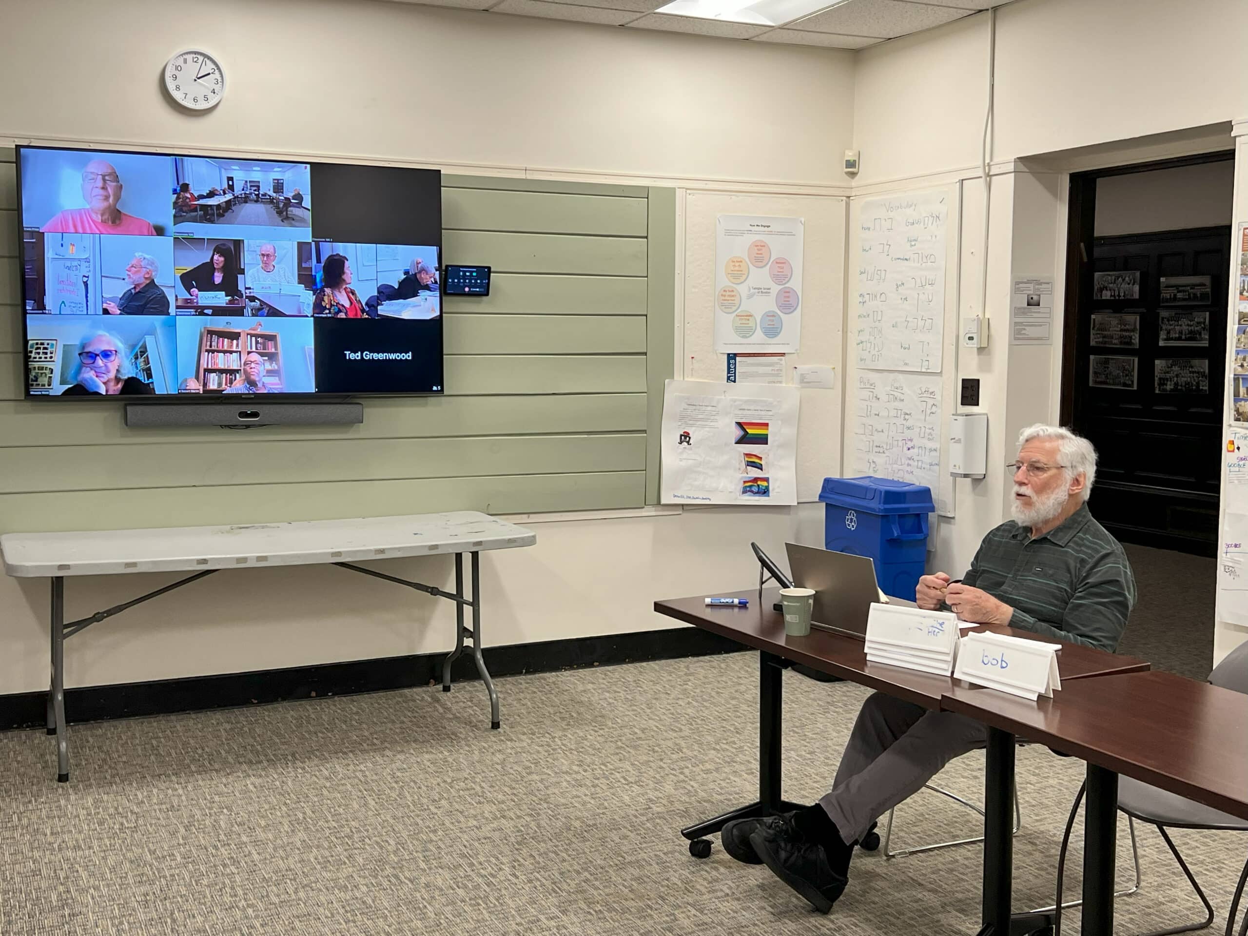 Ted Greenwood teaching a class about Israel with some people attending on Zoom